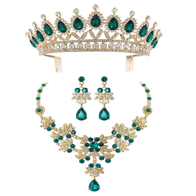 Three-Piece Alloy Necklace Crown Earrings jewelry sets
