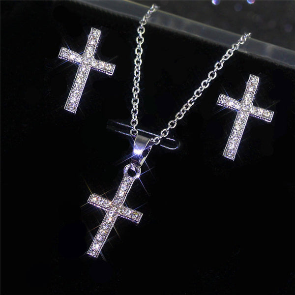 Punk Female White Crystal Jewelry Set