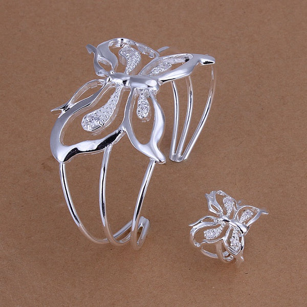 exquisite charm A wedding stone butterfly  Bracelet ring  jewelry Set