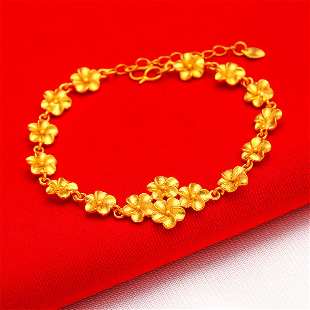 Multi Flowers Chain Bracelet Necklace Ring 3pcs Wedding Jewelry Set
