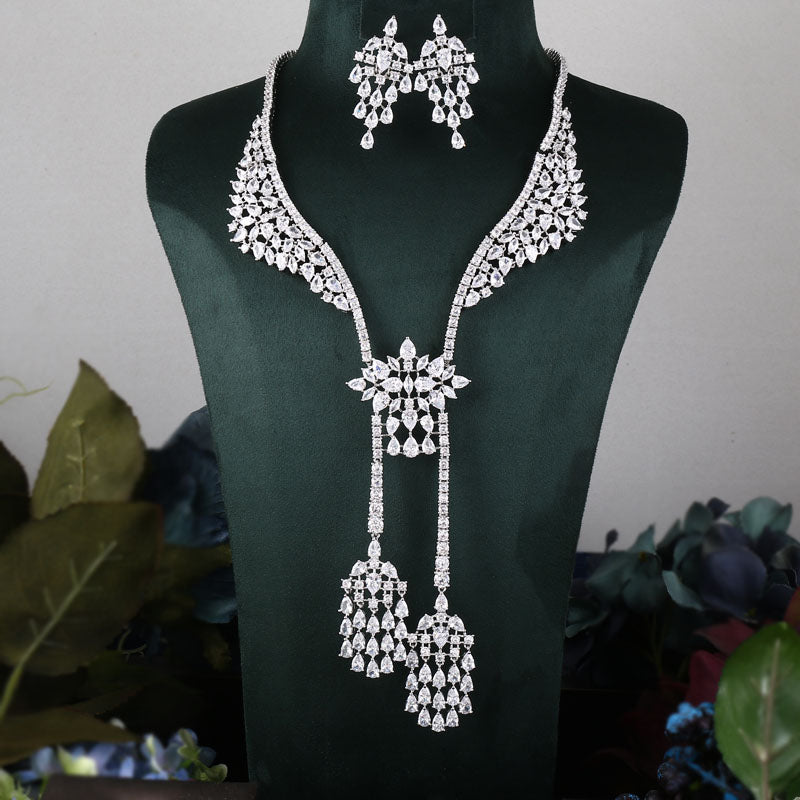 4pcs Bridal  Luxury Dubai Nigeria CZ Crystal Wedding necklace sets