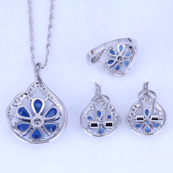 Blue Crystal  Cubic Zirconia Silver Color Jewelry Sets