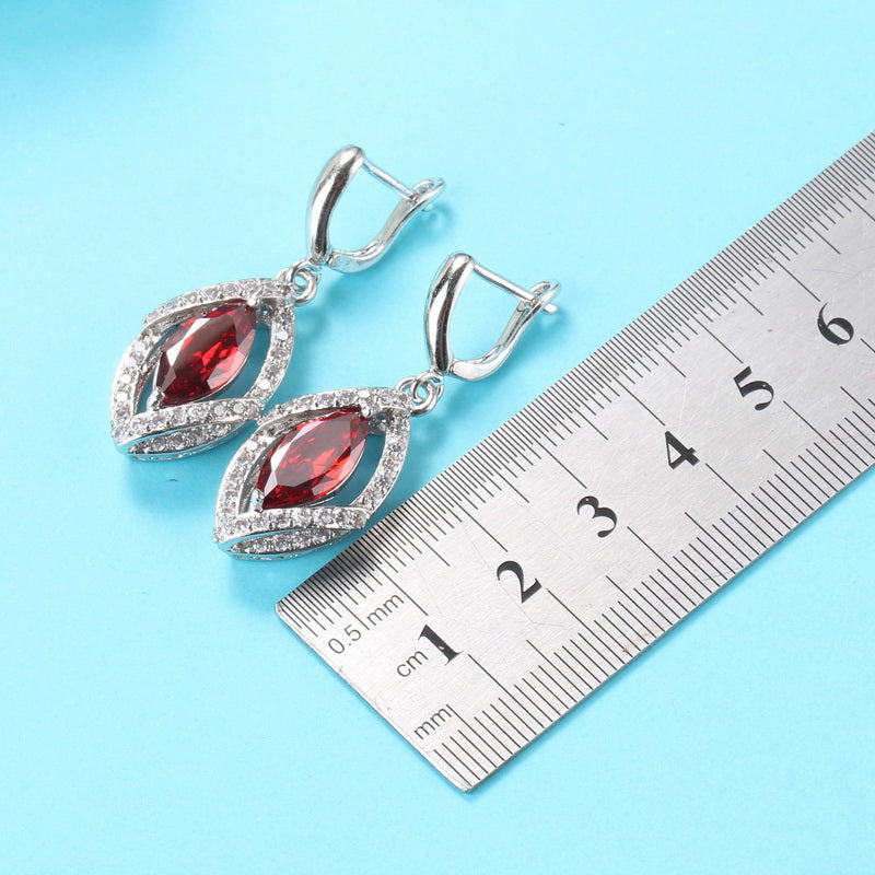 Red Garnet Earrings With Necklace Bracelet And Ring Sets