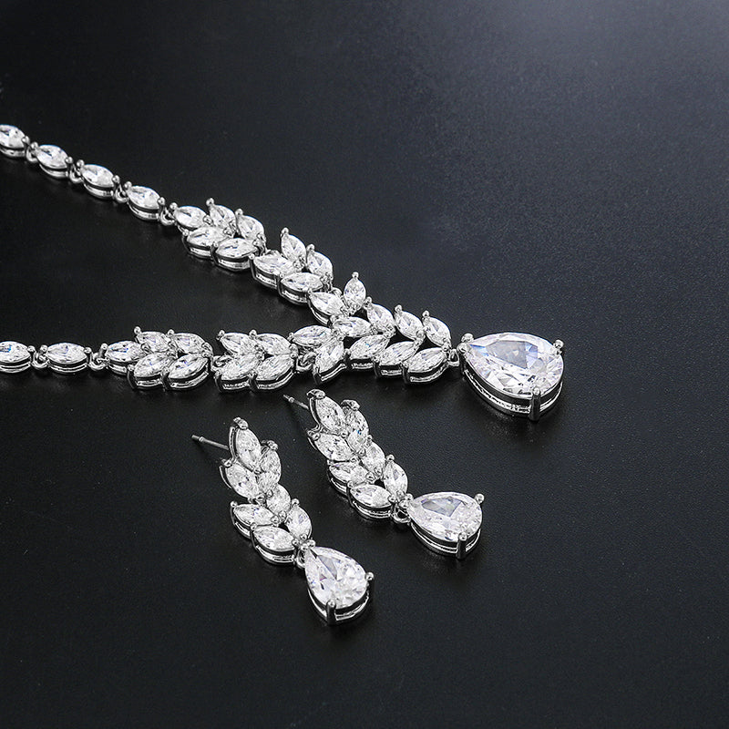 Cubic Zirconia Wedding Necklace and Earring CZ Bridal Jewelry Set