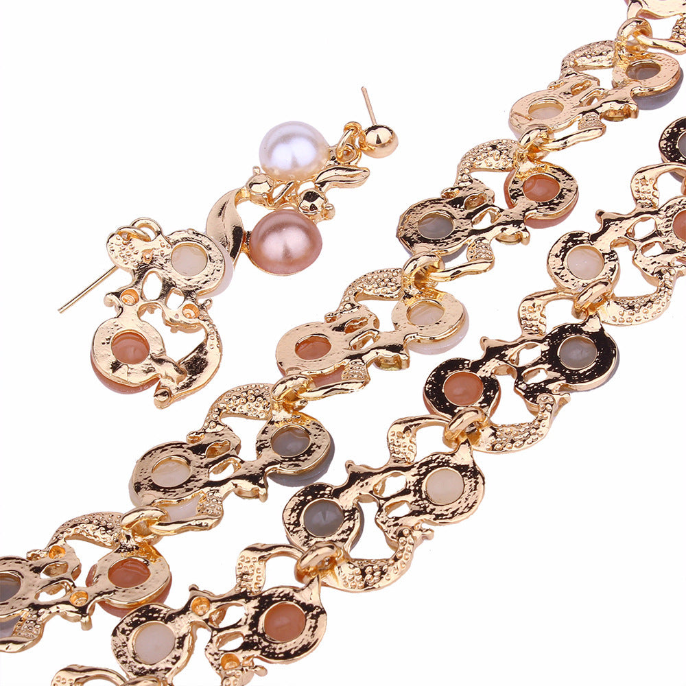 Bohemia style lady chromatic pearl necklace earring set