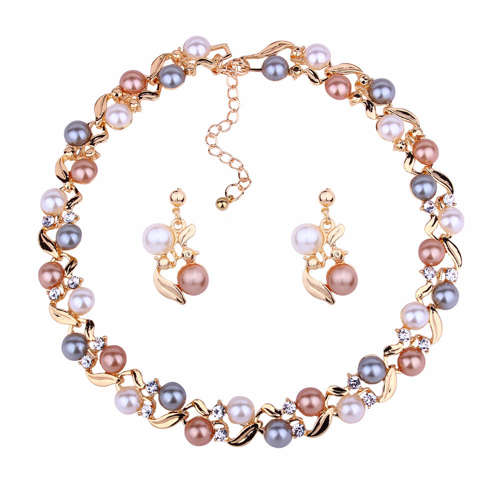 Bohemia style lady chromatic pearl necklace earring set