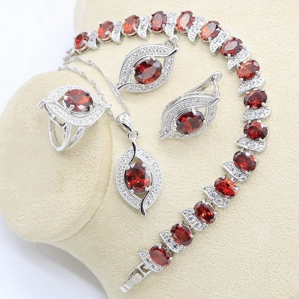 Red Garnet Silver 925 Jewelry Set for Women