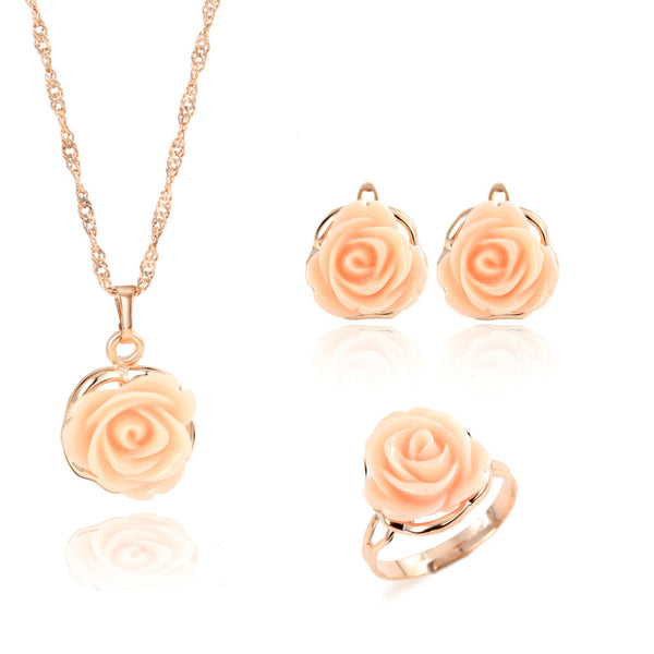 Romantic Pink Flower Decoration Jewelry Set