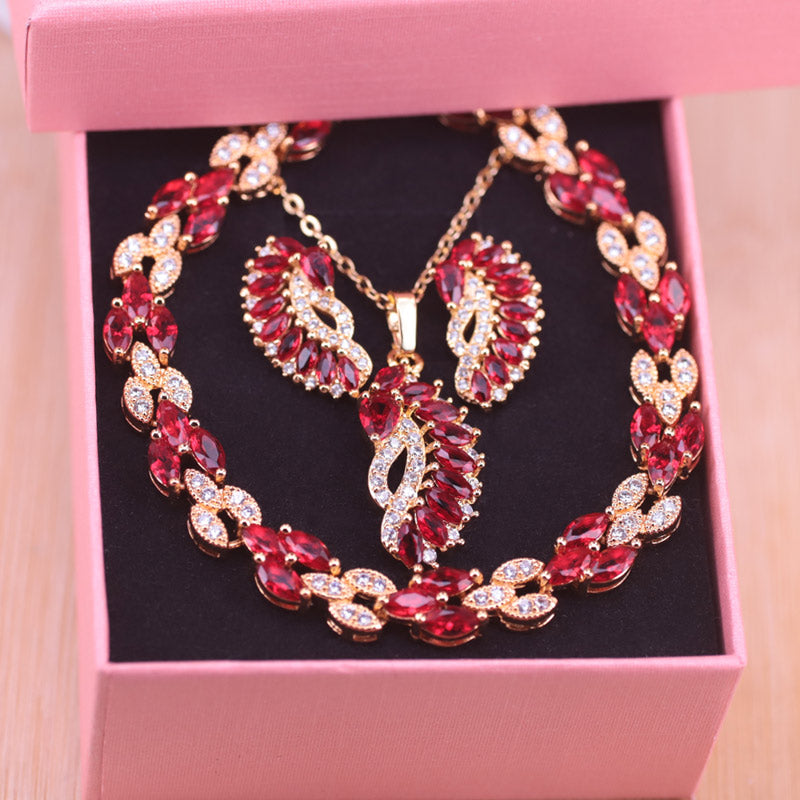 Many Colors Red Stone Marquise Gold Color Jewelry Set