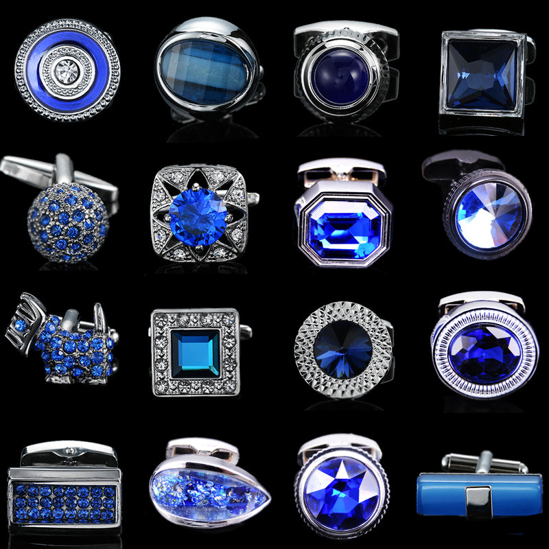 hand inlaid Blue Crystal zircon Cufflinks