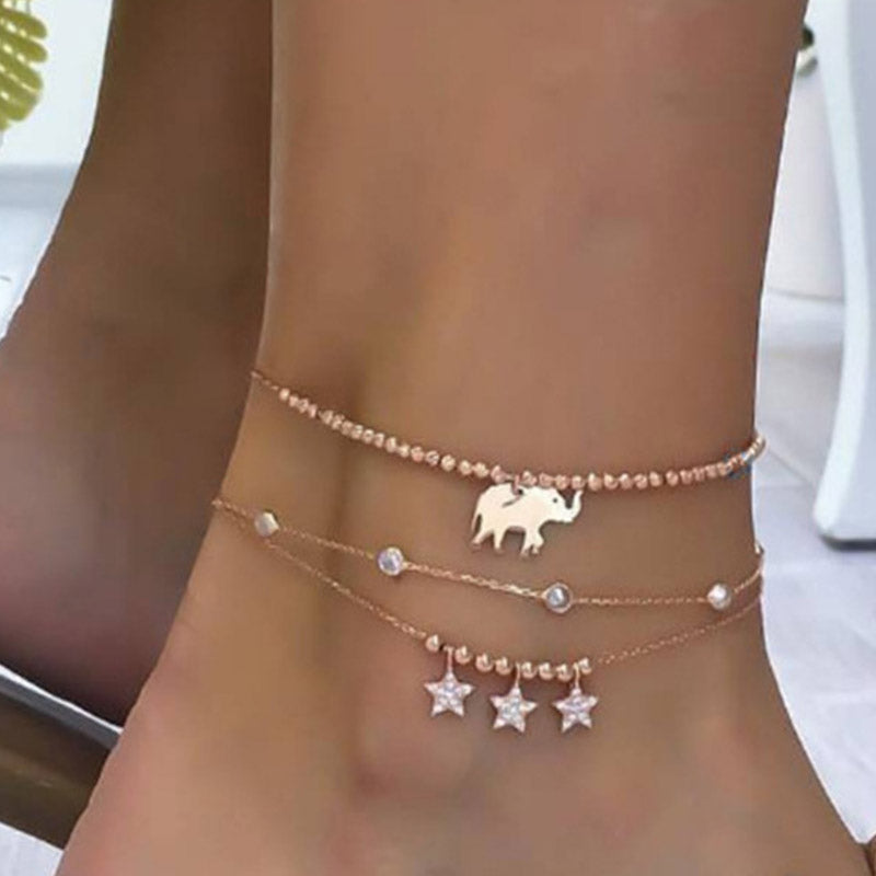 Vintage Bohemian Gold Color Chain Anklets For Women