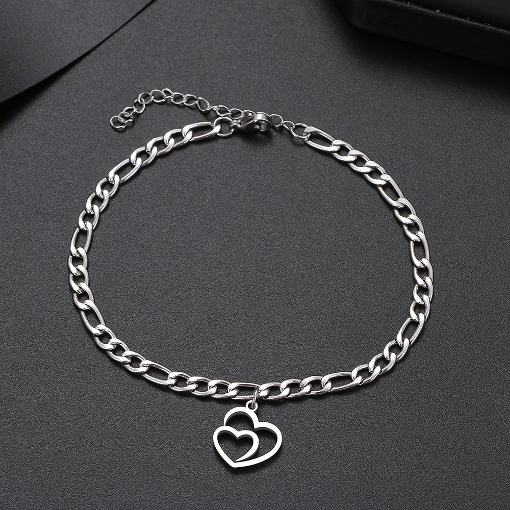 Stainless Steel Hollow Heart Anklets