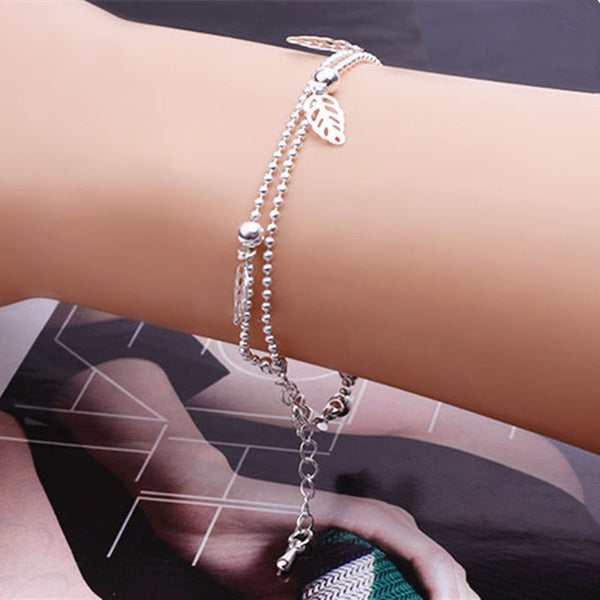 Tobilleras de hojas para mujer, pulseras de tobillo con cadena doble para el pie