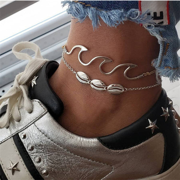 Tobillera de moda para mujer con diseño de estrella de mar, concha y tortuga marina para playa.