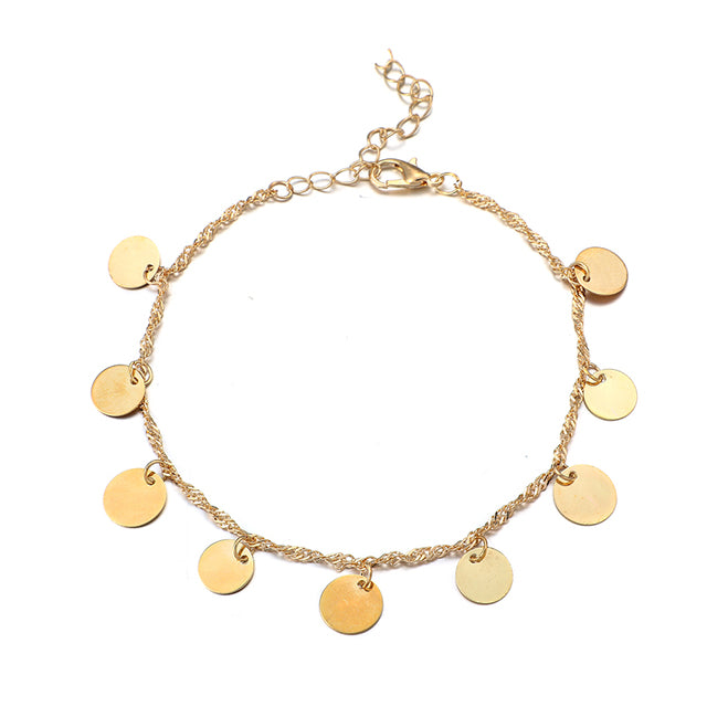 Tocona Charms Gold Wafer Tassel Anklets for Women