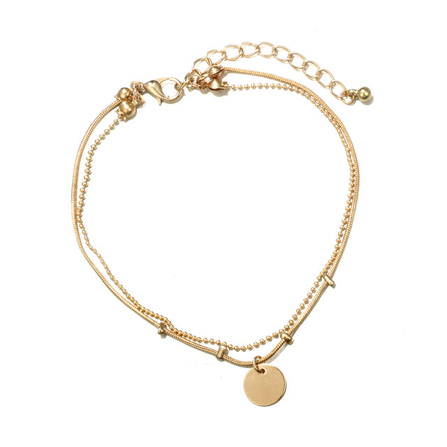 Tocona Charms Gold Wafer Tassel Anklets for Women
