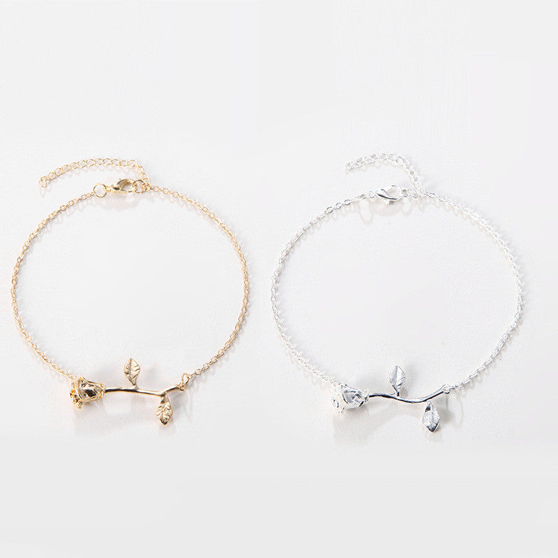 New Simple Gold Color Rose Flower Chain Anklets