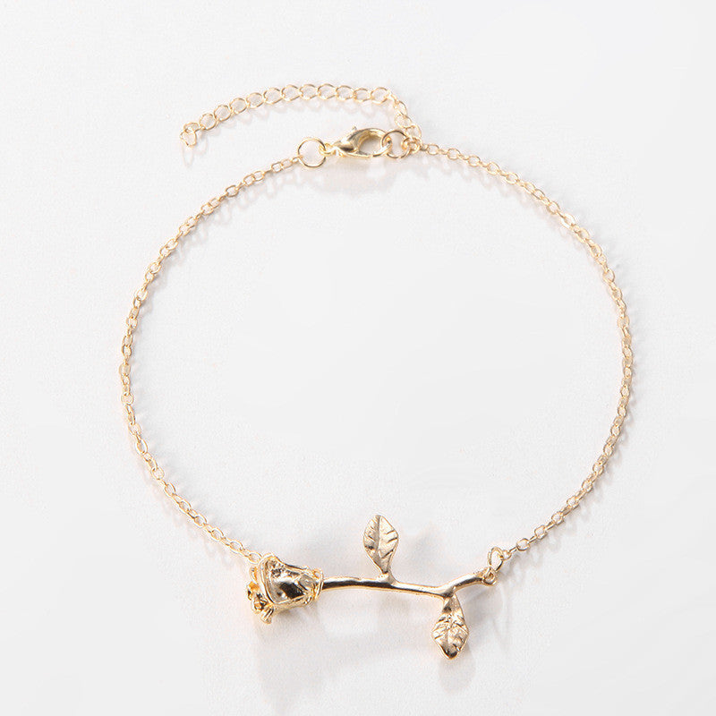 New Simple Gold Color Rose Flower Chain Anklets