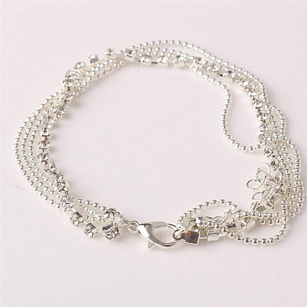 Pulsera de tobillo de moda con cadena multicapa y cuentas de cristal para mujer
