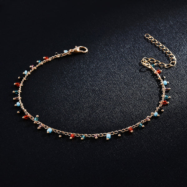 Pulsera de tobillo con borlas de cuentas de arroz de colores para mujer