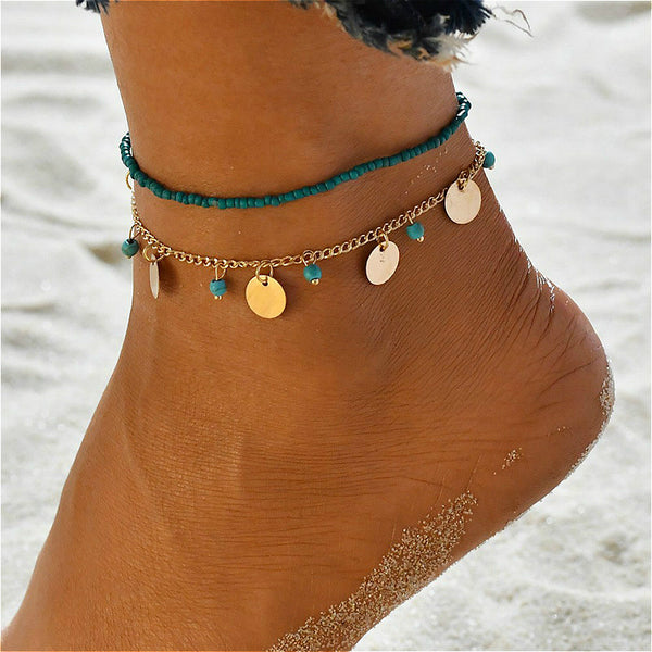 1 pulsera de tobillo con cuentas bohemias brillantes para mujer