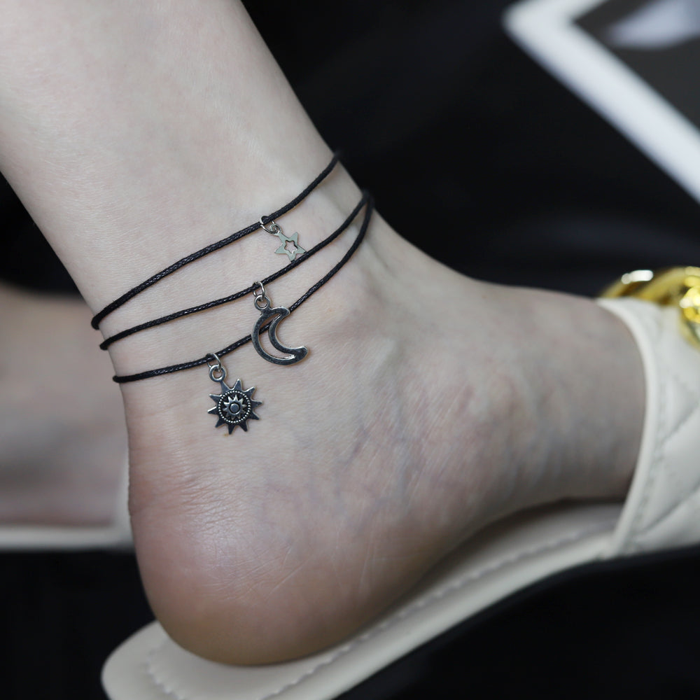3pcs/set Sun Moon Star Anklets for Women
