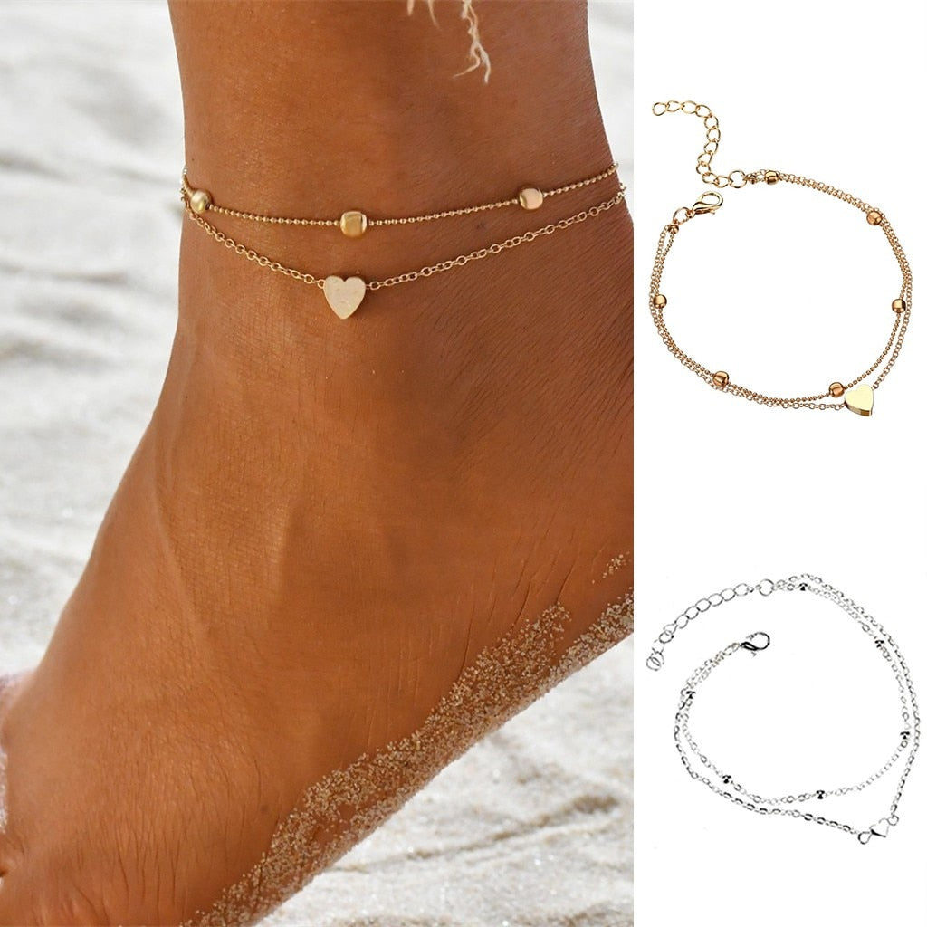 New Beach Jewelry Sexy Gold Tone Love Heart Ankle Bracelet