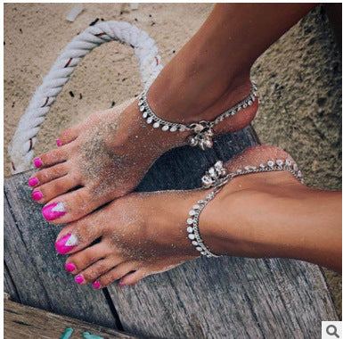 Pulsera de tobillo de color plata bohemia