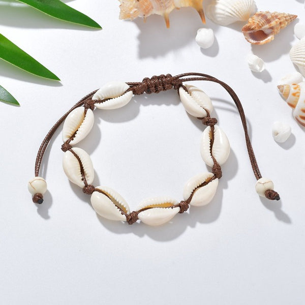 Tobilleras de concha natural bohemias para mujer