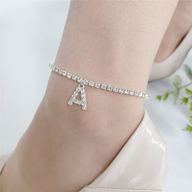 Crystal Zircon Initial Letter Ankle Bracelet Alphabet Anklets