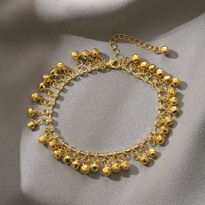 Gold Silver Color Ethnic Tassel Bell Anklets For Women