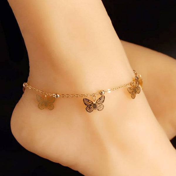 Nuevas tobilleras bohemias con colgante de mariposa para mujer