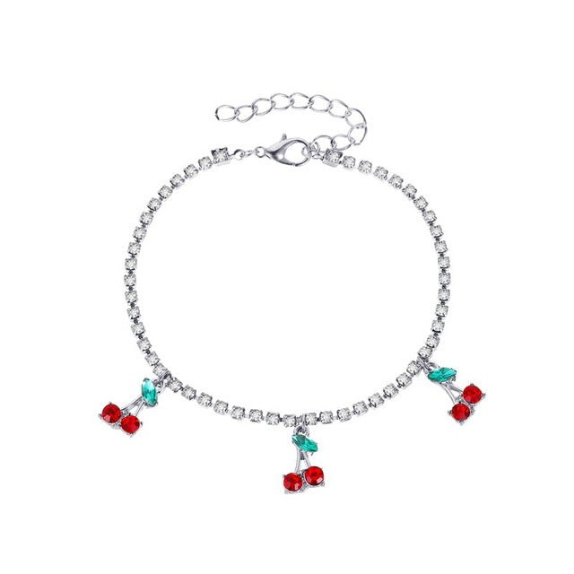 New Fashion Red Cherry Tassel Tennis Chain Anklet For Women
