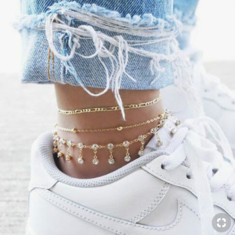 Gold Silver Color Alloy Punk 3 Pcs/Set Ankle Chains