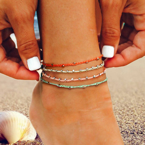 Tobillera de macramé trenzada colorida hecha a mano para mujer