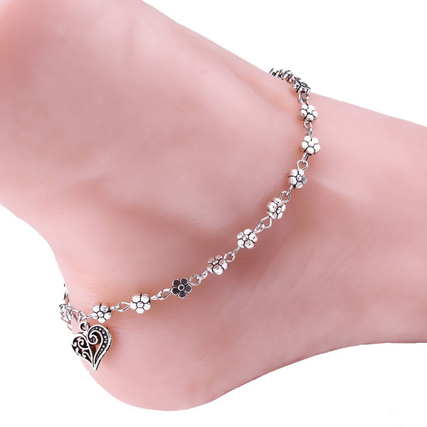 Pulsera de tobillo con cadena de cuentas plateadas, sandalia descalza, tobillera para playa