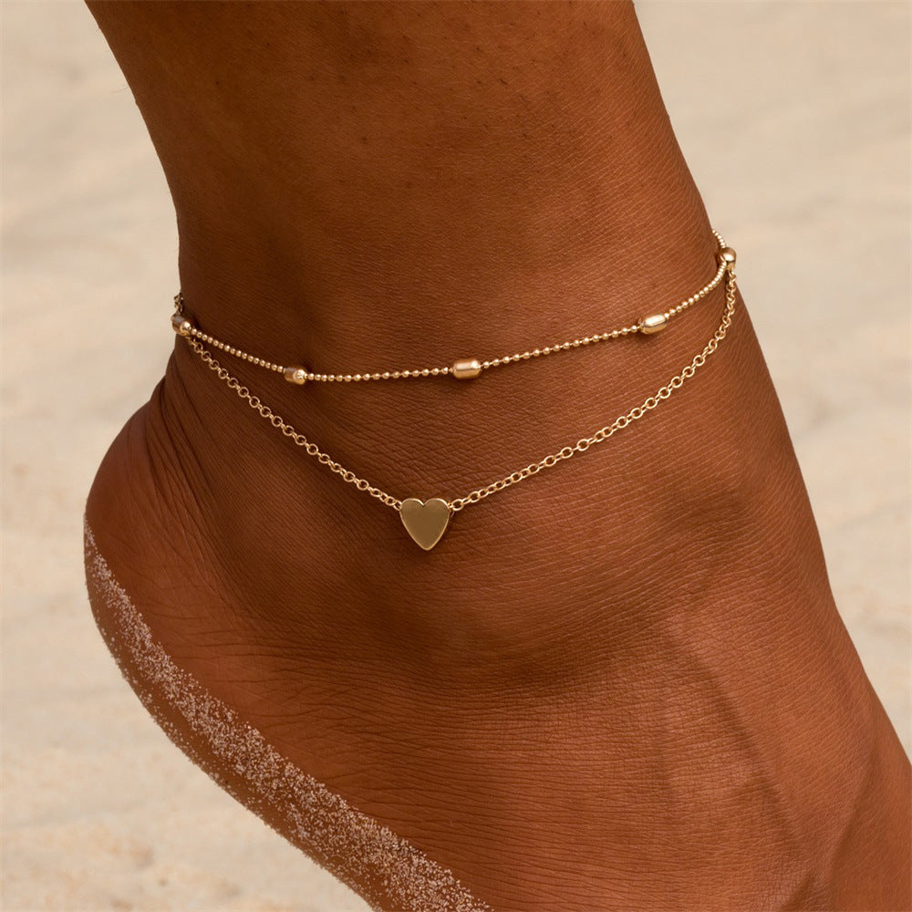 Women Anklet Bohemian Layered Heart Anklet