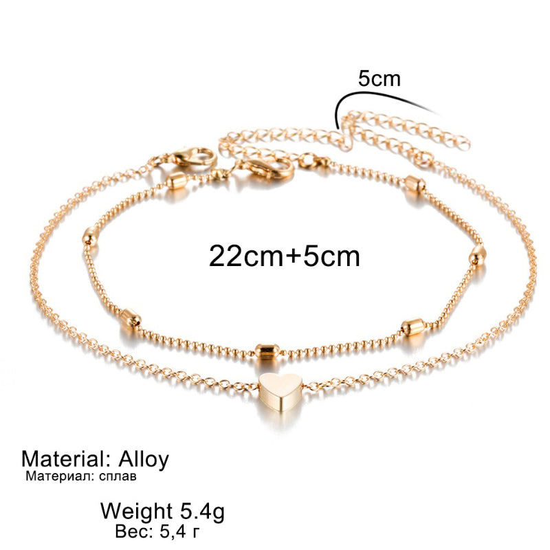 Women Anklet Bohemian Layered Heart Anklet