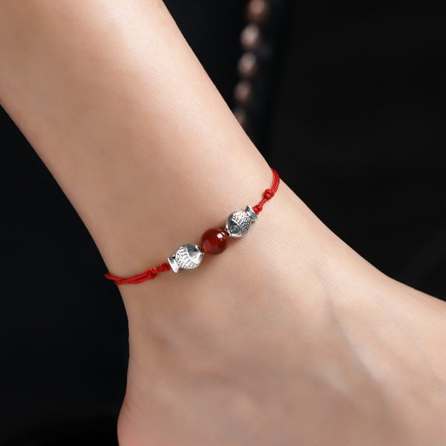 Korean Fashion Simple Red String Adjustable Anklet