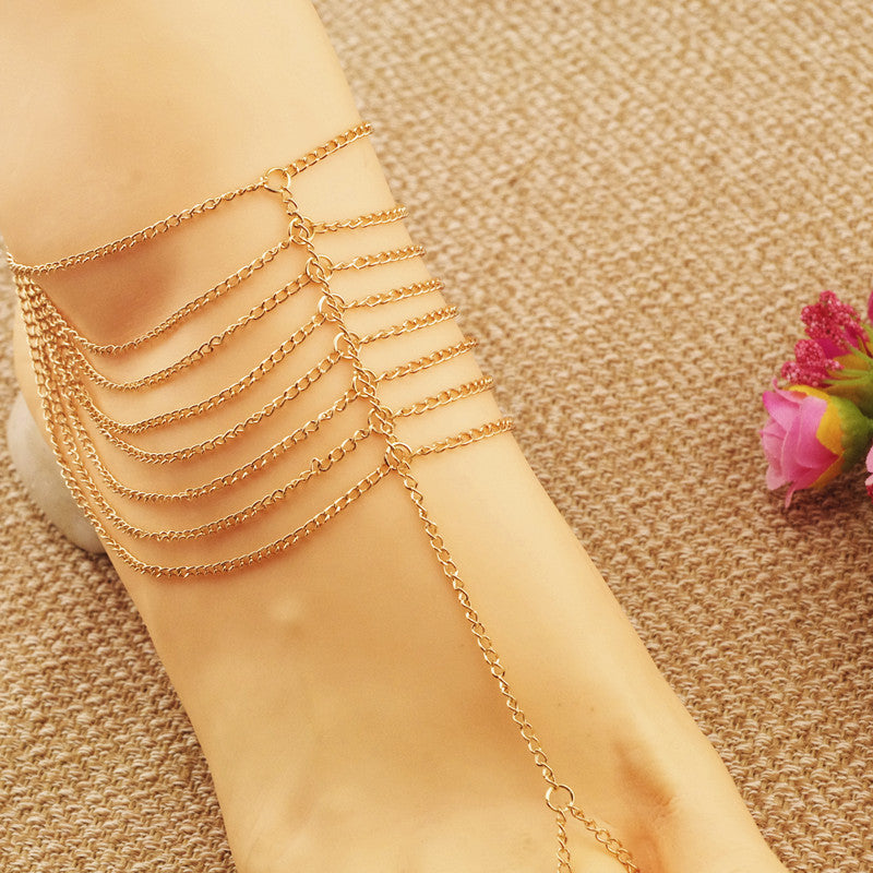 Fashion Multi-tassel Chain Ring Foot Jewelry Anklet