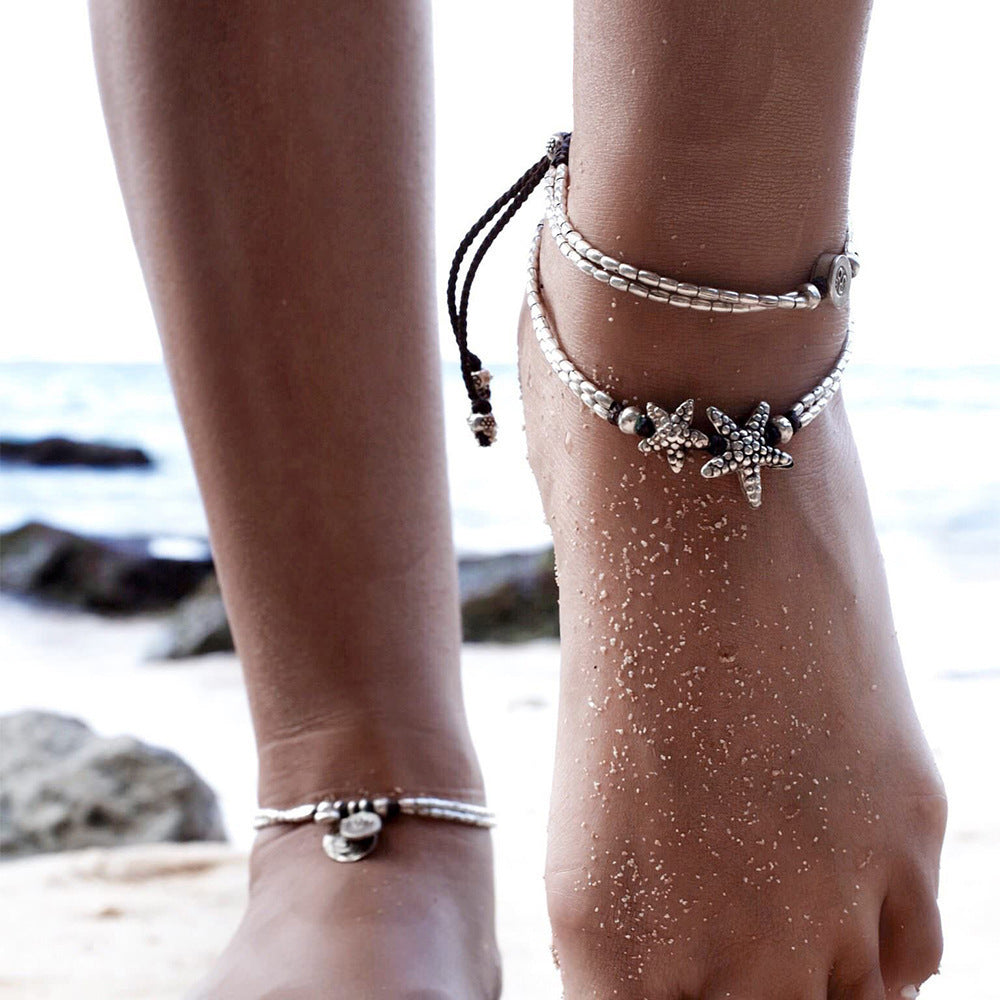 Summer Multilayered Ocean Beach Star Sea Turtle Ankle Bracelet