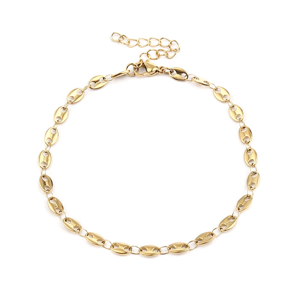 Pulsera de cadena de acero inoxidable con cierre de langosta y cadena de granos de café