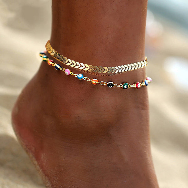 Tobillera Bohemia con ojo malvado de colores mixtos para mujer