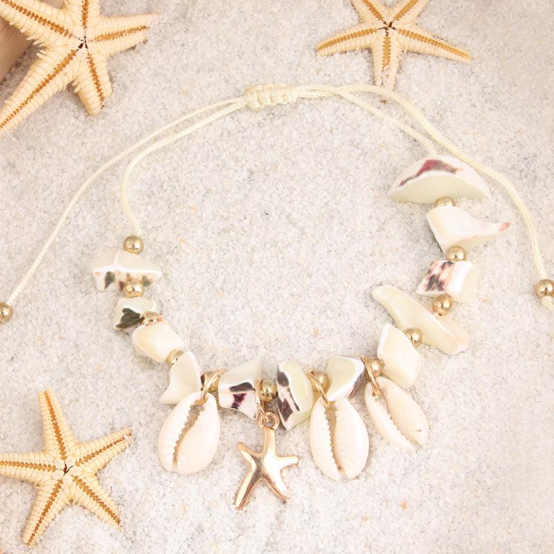 Natural Shell Conch Starfish Beach Barefoot String Cord Woven For Women