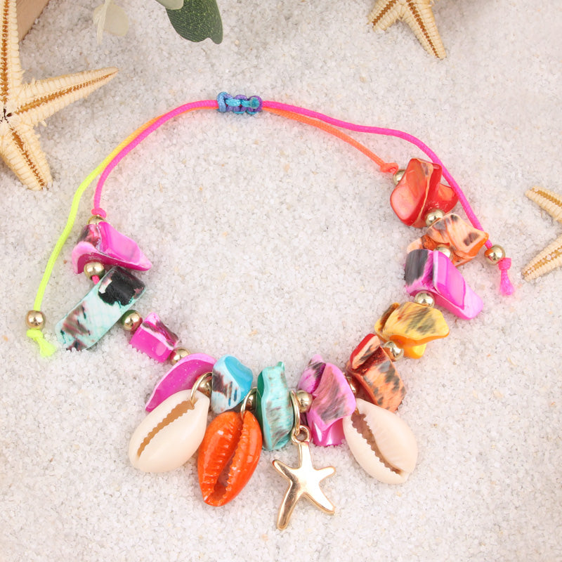 Natural Shell Conch Starfish Beach Barefoot String Cord Woven For Women