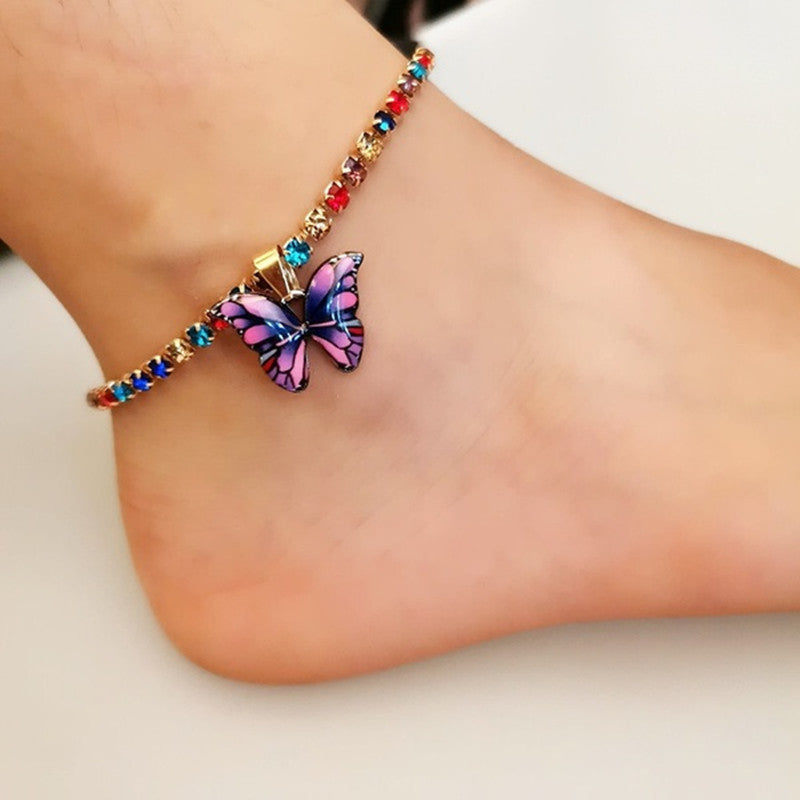 Fashion Butterfly Charms Crystal Anklet Women