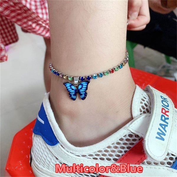 Tobillera de cristal con dijes de mariposa de moda para mujer