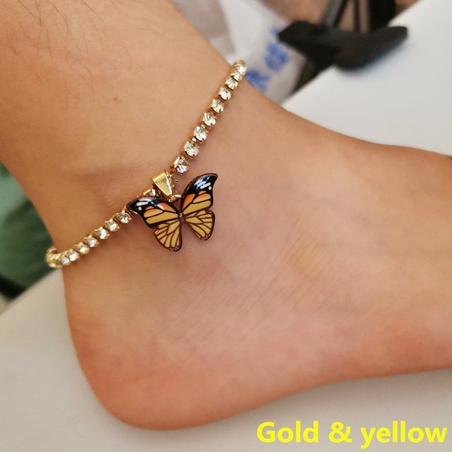 Fashion Butterfly Charms Crystal Anklet Women