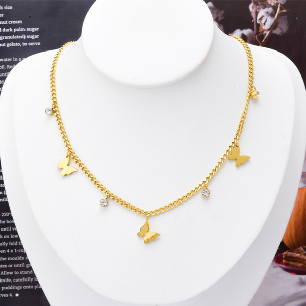 Tobillera con cadena y dije de mariposa esmerilada de circonitas para mujer
