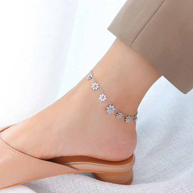 New 925 Silver French Cross-border Celebrity Simple Small Fresh Flower Anklet